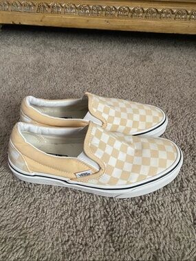 Vans Oldskool Classic Checkerboard Slip-On Sneakers in Cream & White